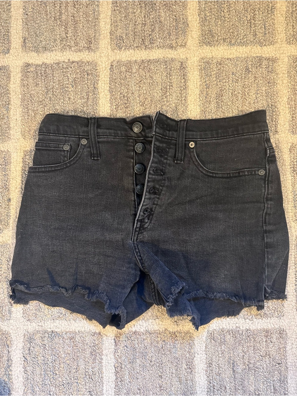 Madewell Women’s High-Rise Black Denim Cutoff Shorts with Button Detail